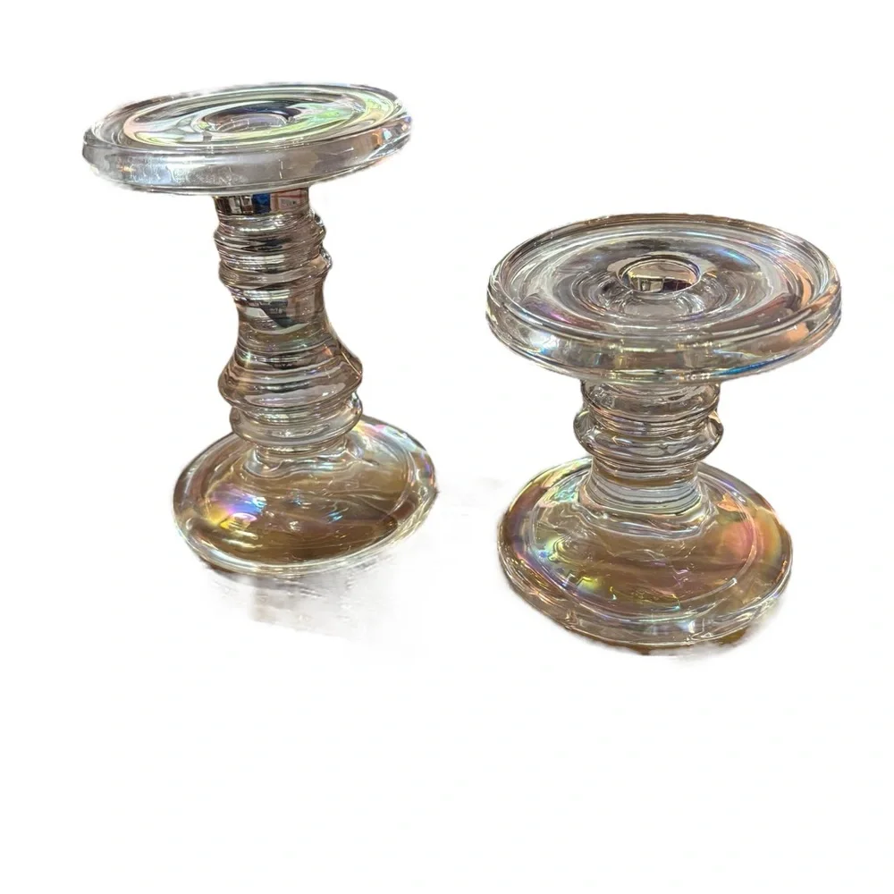 (2) Krosno rainbow Iridescent Candle stick Holder clear